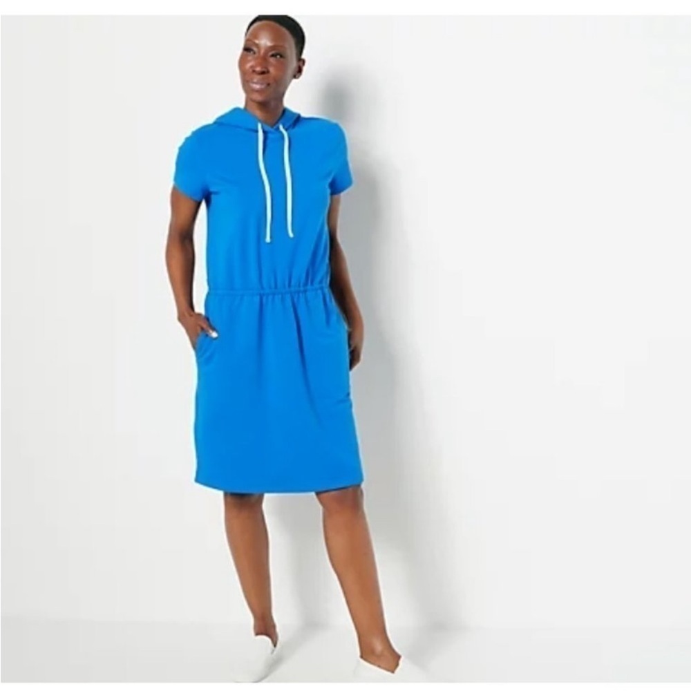 Jason Wu Missy Athleisure French Terry Hooded Shirt Dress Teal Size XL